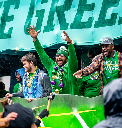 Tulane students on a Mardi Gras float